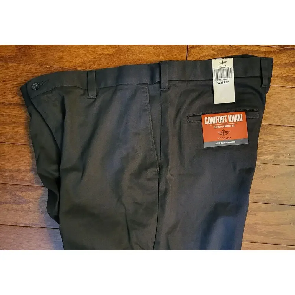 NWT Dockers Pants Mens Gray Flat Front Classic Fit Casual Size W38xL32
